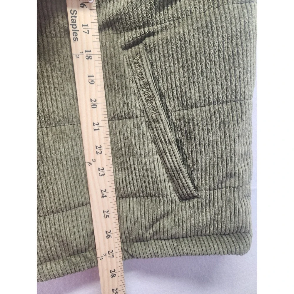 Tailor Vintage Mens L Corduroy Puffer Vest Army Green Full Zip Pockets Outerwear